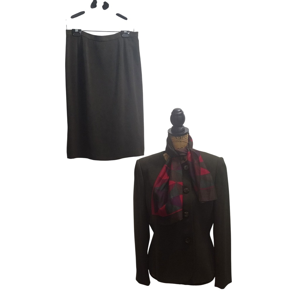 Kasper Petite Dress Suit Set Blazer Skirt Olive Green Business Career Size 10